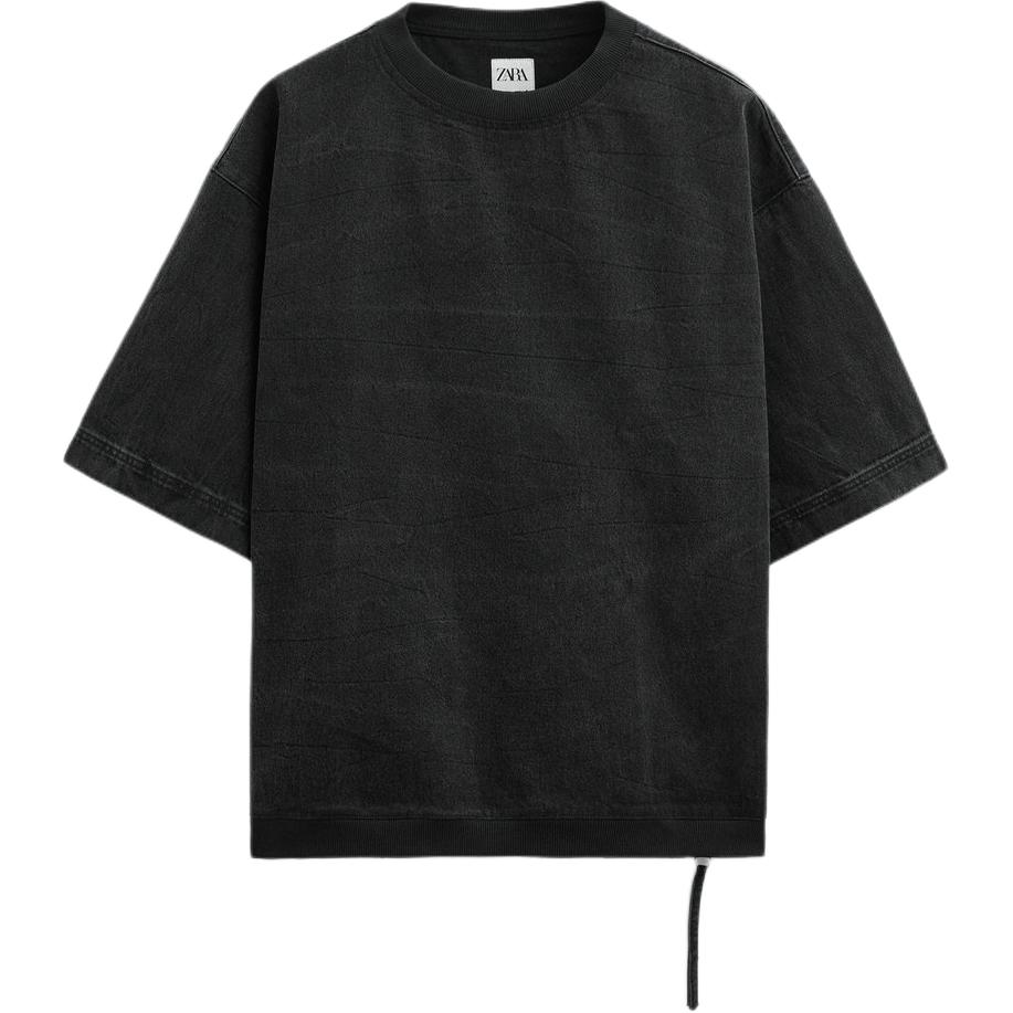 ZARA Comfortable Solid Color Crewneck Pullover Sweatshirt Black 7380414-800