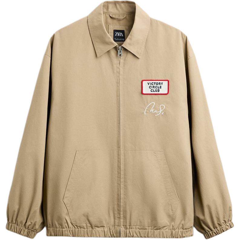 ZARA Embroidered Patch Loose Fit Long-Sleeve Jacket Brown 5320345-707