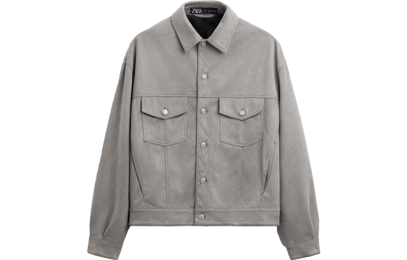 ZARA Gray Long-Sleeve Collared Jacket 03548304802-33