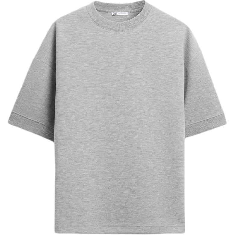 ZARA Gray Loose-Fit Solid Color Crewneck Short-Sleeve Sweatshirt. 0761448-803