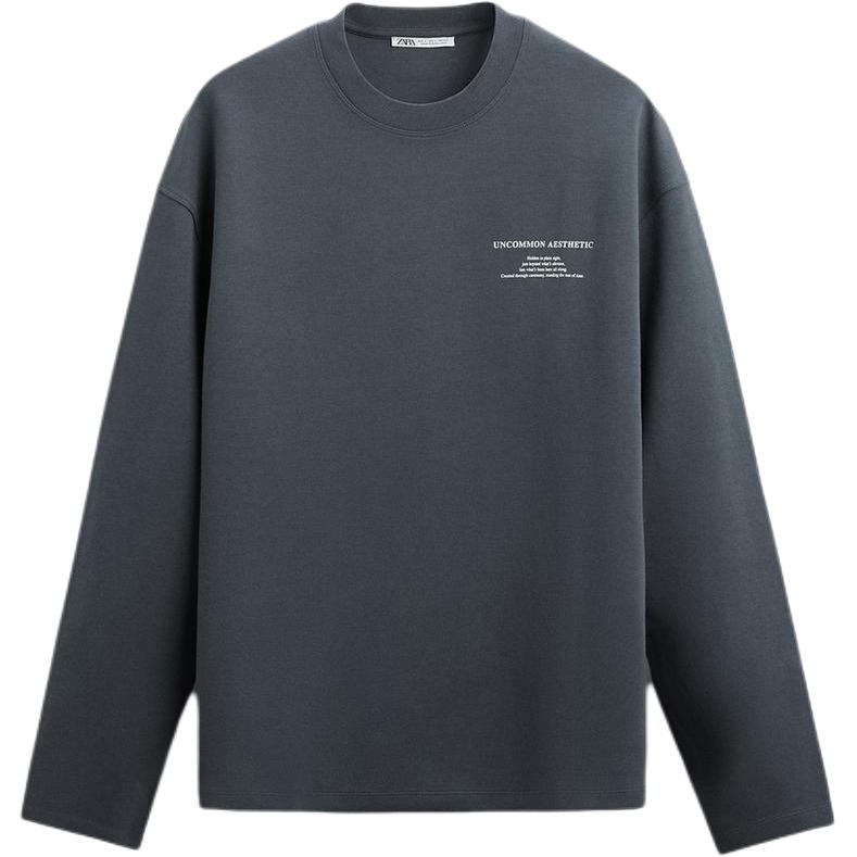 ZARA Gray Loose Fit Letter Print Crewneck Sweatshirt 4442355-407