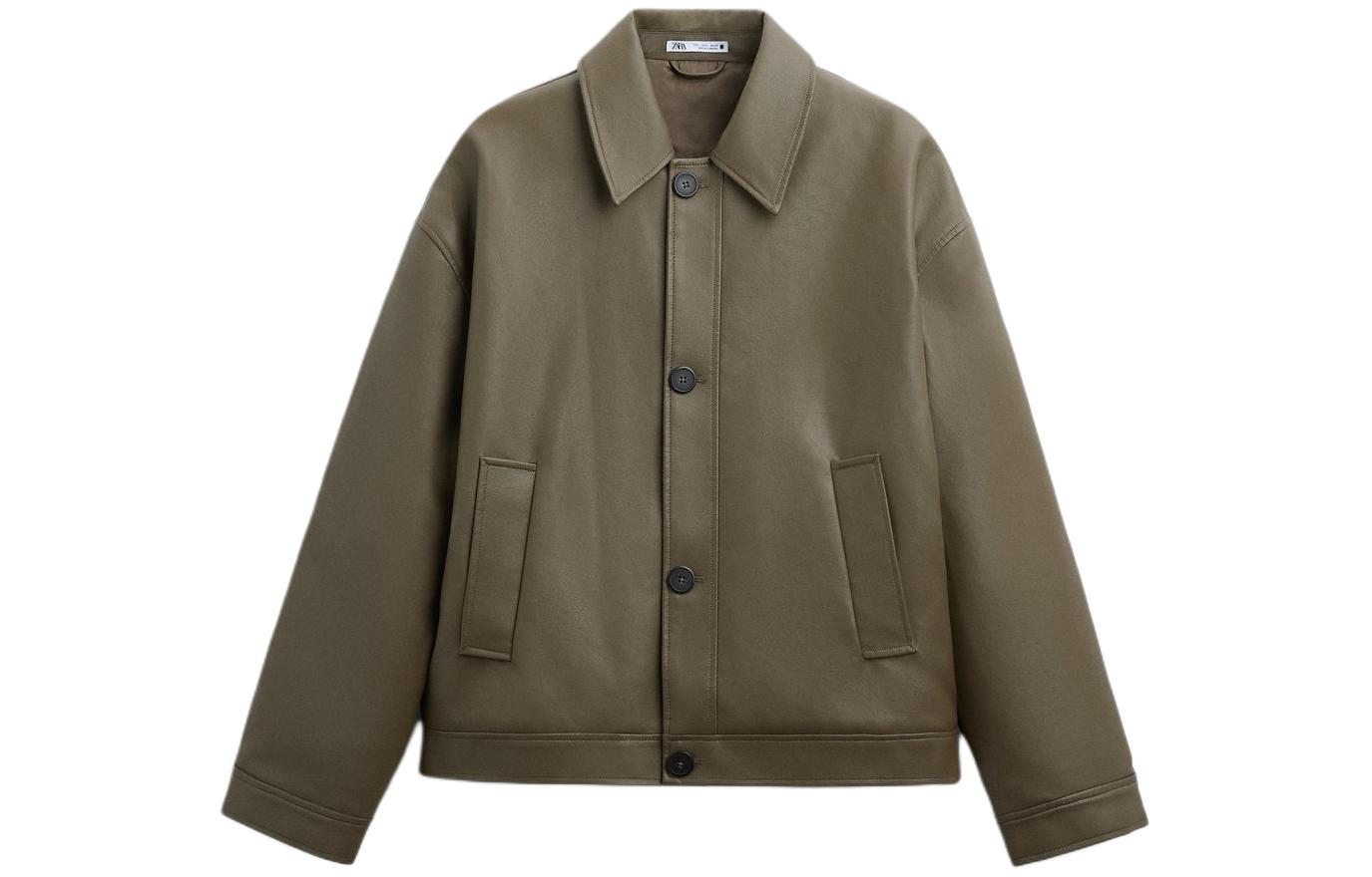 ZARA Gray Solid Color Zip-Up Long Sleeve Jacket 8281654-706