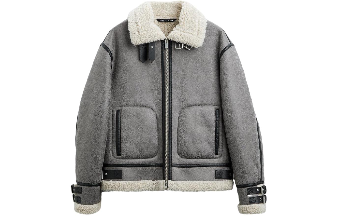 ZARA Gray Zip-Up Long Sleeve Collar Jacket 03548302802-33