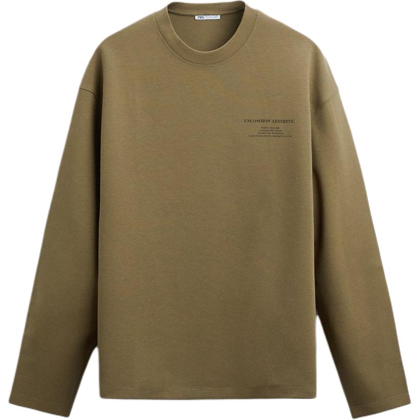 ZARA Green Graphic Print Loose-Fit Crewneck Sweatshirt. 4442355-514