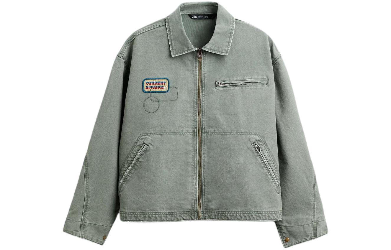 ZARA Grey Casual American Patchwork Collared Jacket. 6987368-802