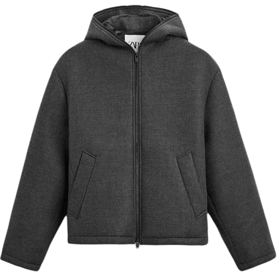 ZARA Heavyweight Textured Zip-Up Hoodie Jacket Gray 07380112-35