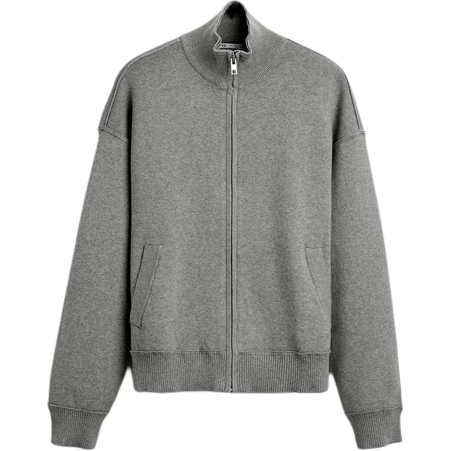ZARA Knit Jacket with Stitch Details - Patterned Grey 04696302-35