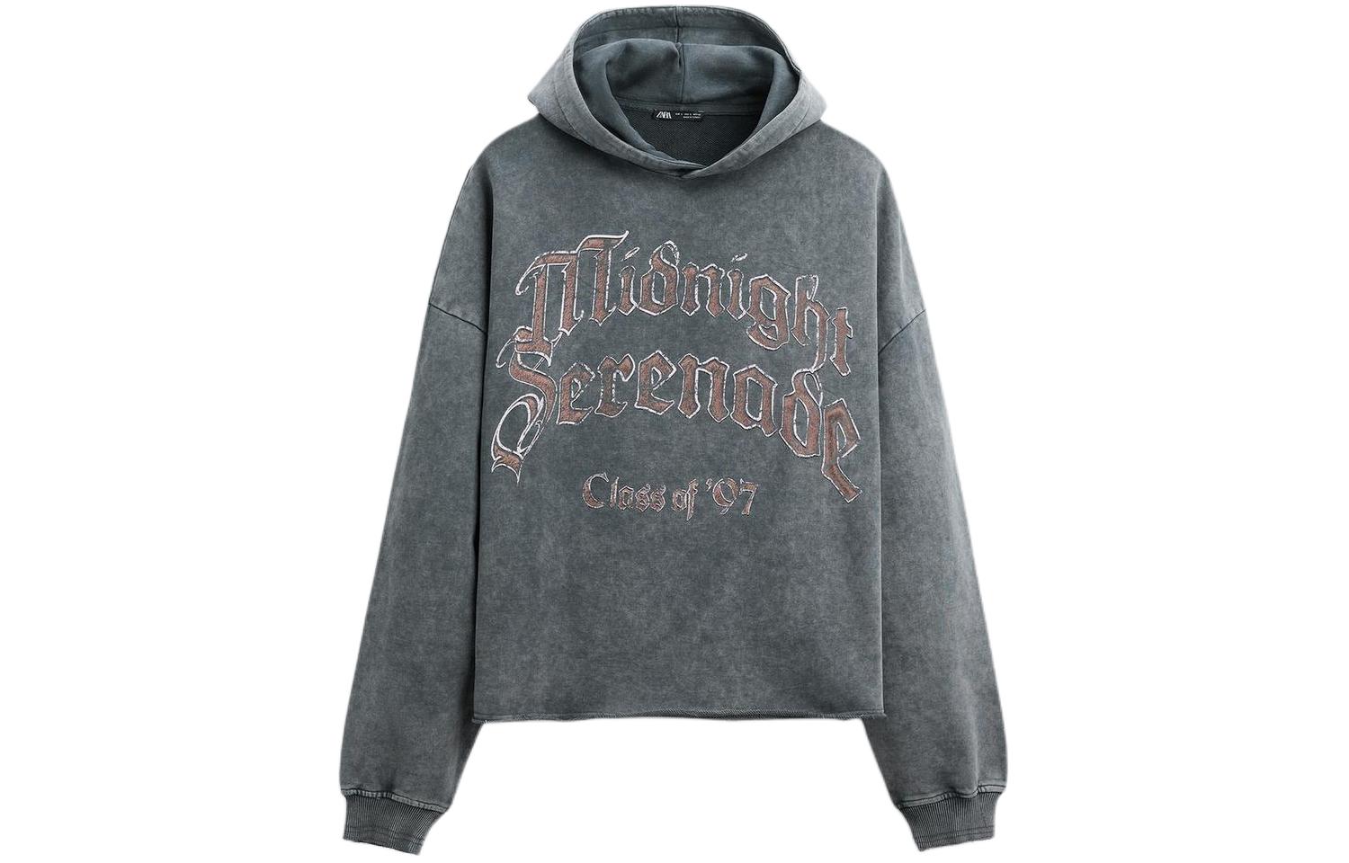 ZARA Light Grey Printed Letter Washed Hoodie 1930408-811