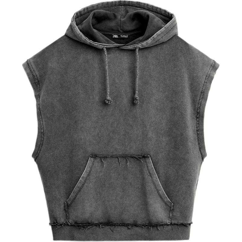 ZARA Loose-Fit Sleeveless Hoodie Coal Gray Pullover 0962381-807