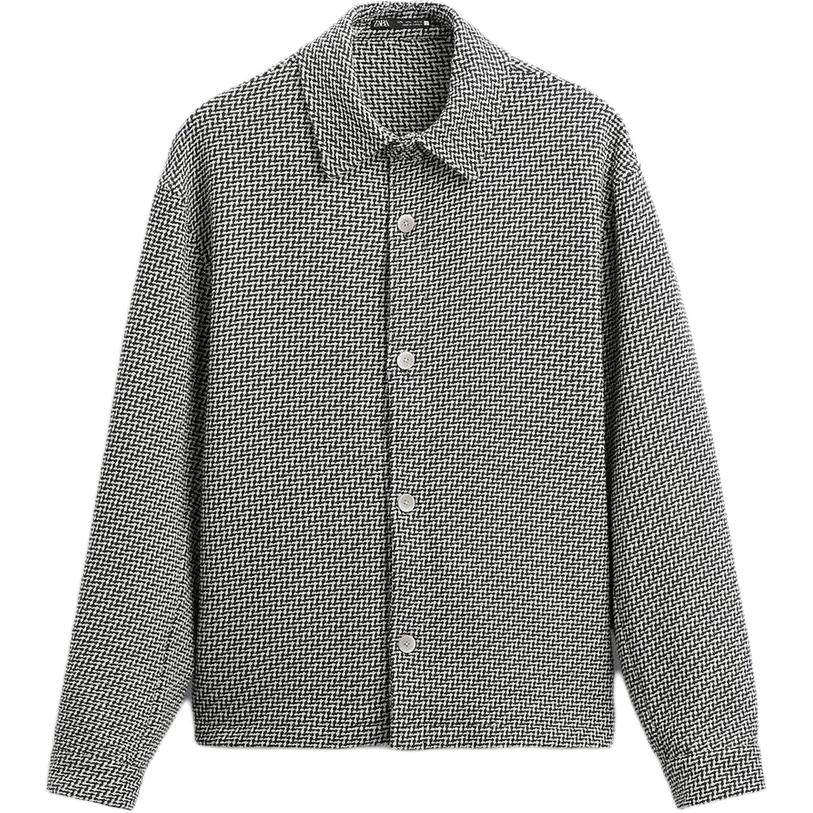 ZARA Loose Fit Retro Pattern Jacquard Shirt Jacket - Gray 6861250-710