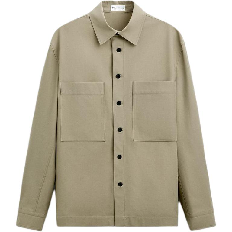 ZARA Minimalist Long-Sleeve Shirt-Style Jacket Beige/Green (). 5925035-714