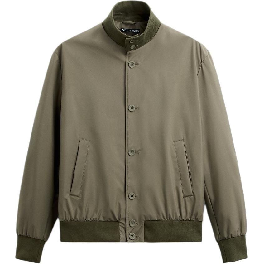 ZARA Olive Green Casual Solid Buttoned Jacket 8281210-515