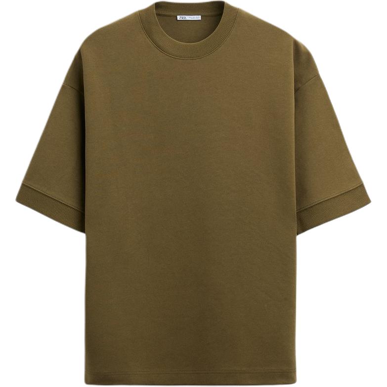 ZARA Olive Green Crewneck Short-Sleeve Sweatshirt 0761448-515