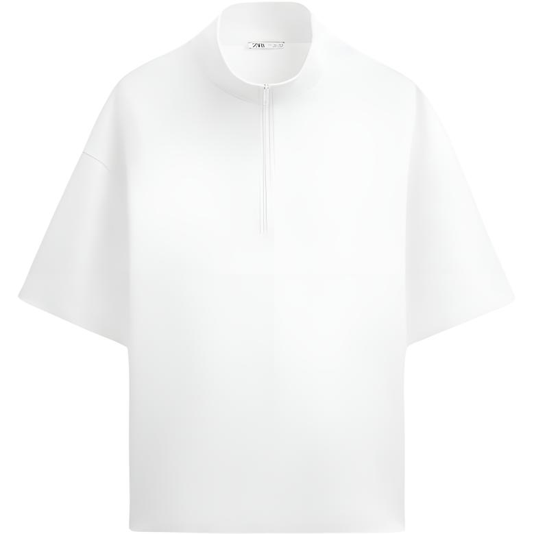 ZARA Plain Short-Sleeve Pullover Sweatshirt Washed White. 2795310-251