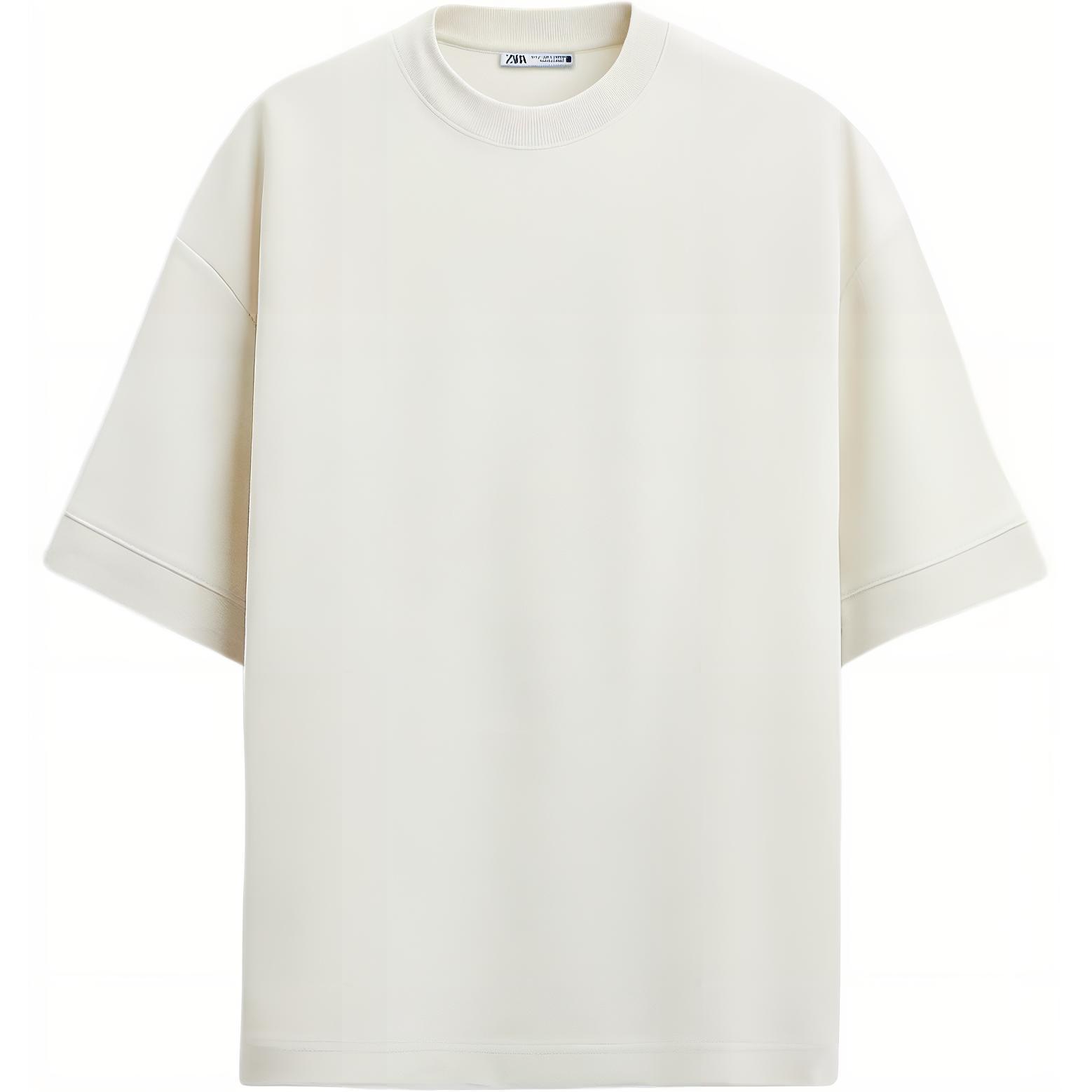 ZARA Plain Washed White Crewneck Short Sleeve Sweatshirt 0761448-251