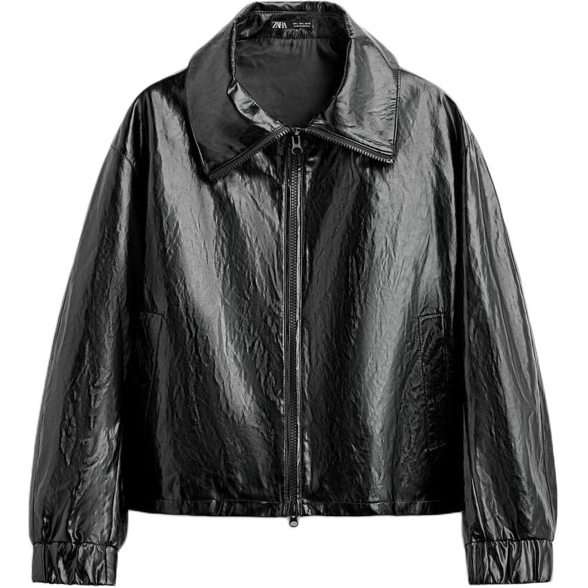 ZARA Shiny Lapel Long-Sleeve Jacket Black 05070317-35