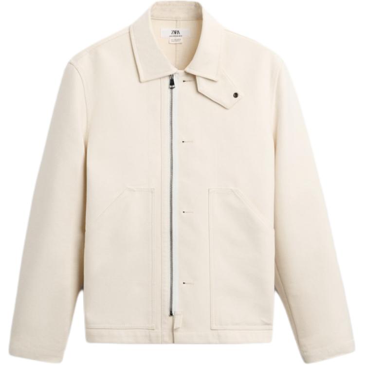 ZARA Simple Solid White Zip-Up Jacket, Long Sleeve Casual Outerwear. 6279300-712