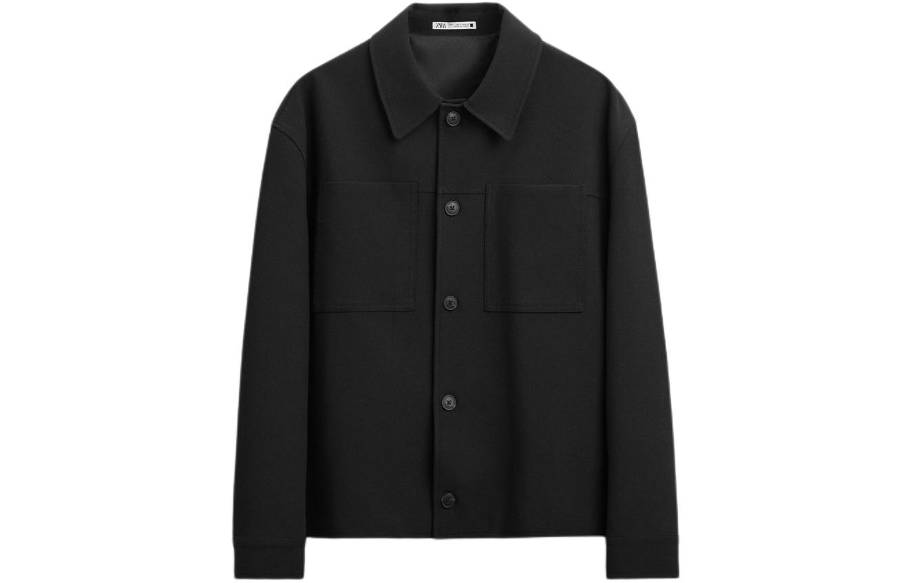 ZARA Solid Black Long-Sleeve Outdoor Jacket with Pockets 6861791-800