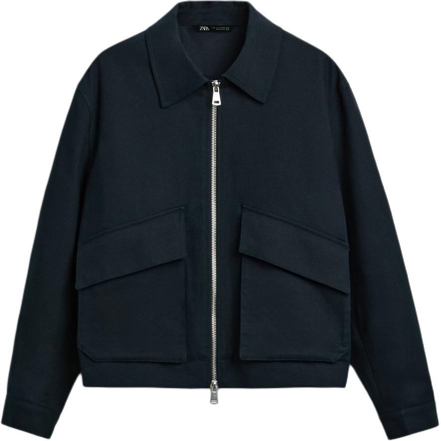 ZARA Solid Casual Zip-Up Long-Sleeve Jacket - Navy Blue 0706512-401