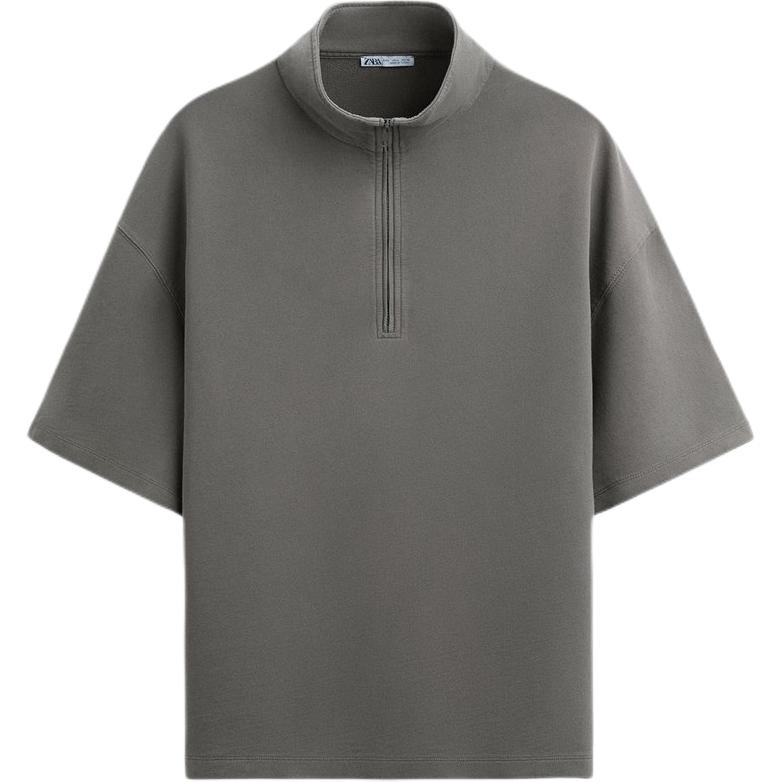ZARA Solid Color Stand Collar Pullover Short-Sleeve Sweatshirt Grey 2795310-809