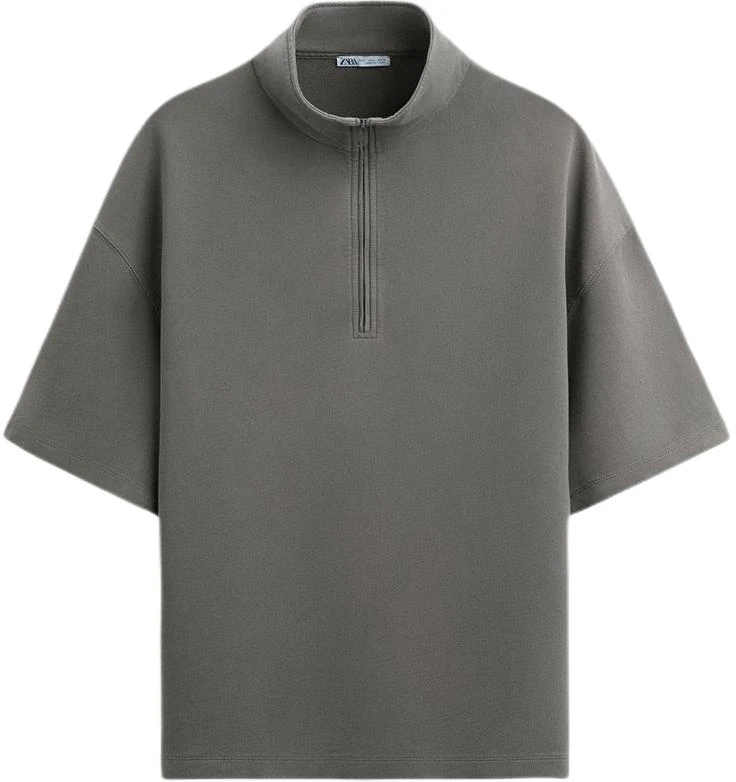 zara-solid-color-stand-collar-pullover-short-sleeve-sweatshirt-grey-2795310-809