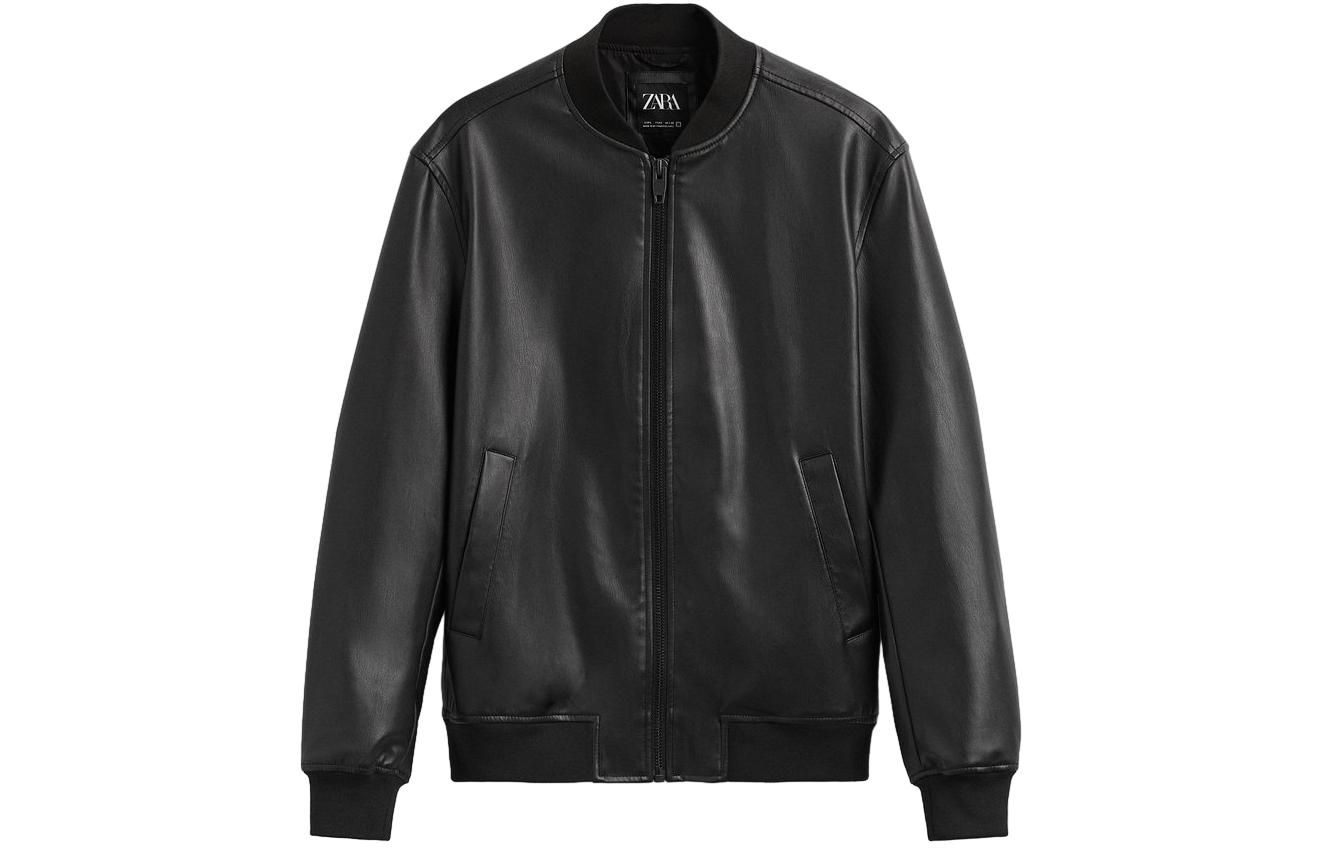 ZARA Solid Color Stand Collar Zip-Up Jacket Black 3918420-800