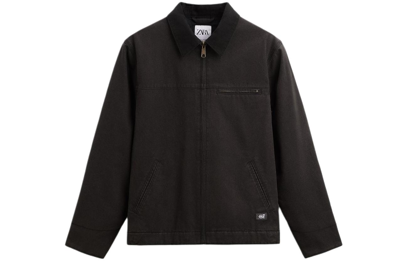 ZARA Solid Color Zip-Up Long-Sleeve Jacket in Dark Gray 1538452-807