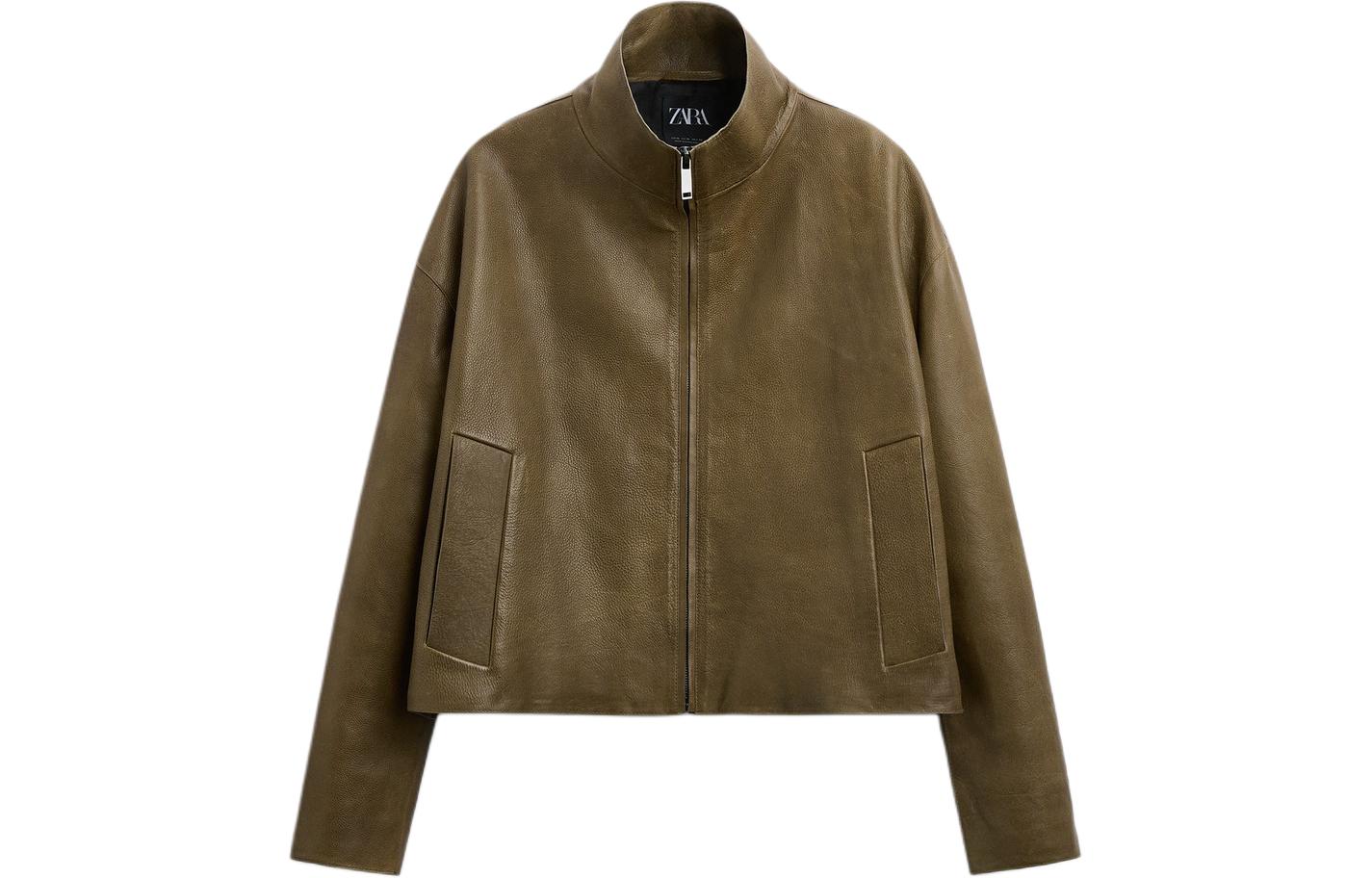 ZARA Solid Olive Green Comfortable Long-Sleeve Casual Jacket 2521203-528