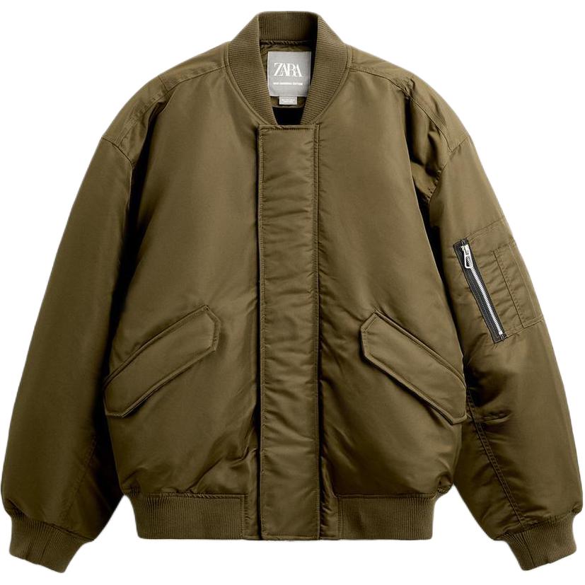 ZARA Special Edition Loose Fit Casual Comfy Bomber Jacket Khaki 08281407-35