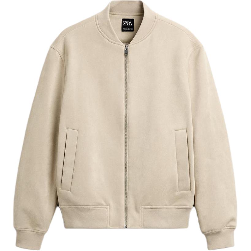 ZARA Suede-Feel Beige Zip-Up Bomber Jacket for Men 8574700-710