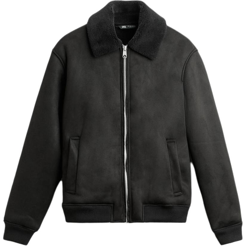 ZARA Suede Paneled Oversized Zip-Up Bomber Jacket 06318460-35