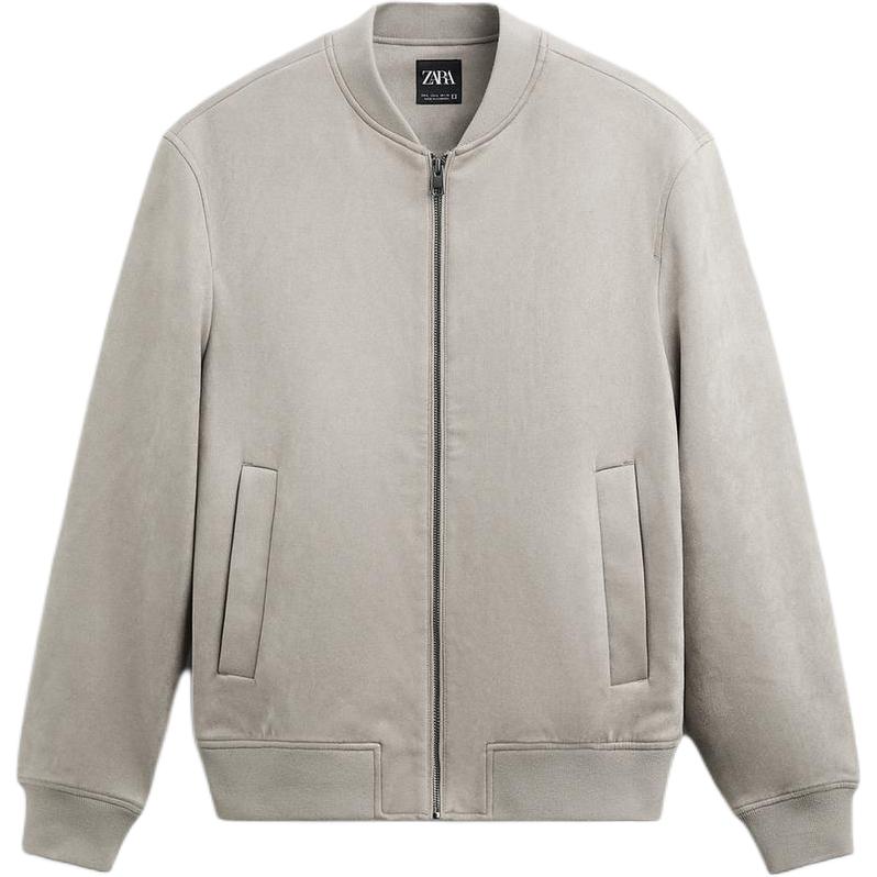 ZARA Suede Texture Zip-Up Bomber Jacket Gray - 8574700-802