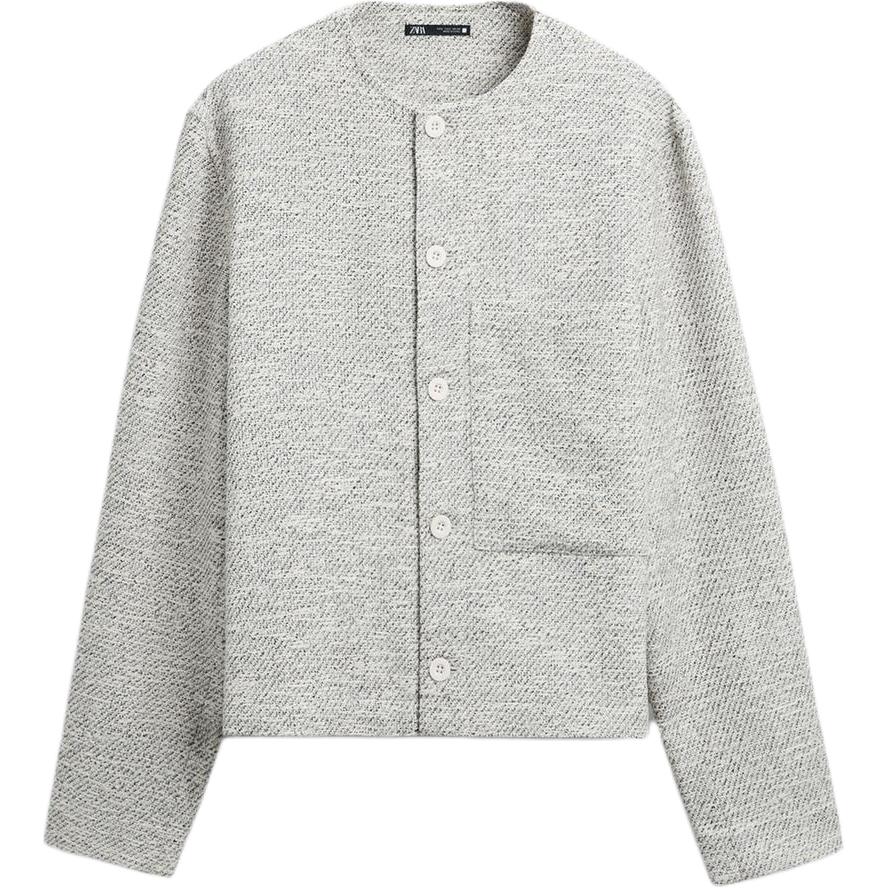 ZARA Textured Crewneck Long-Sleeve Shirt Jacket Men’s Gray 5854100-111