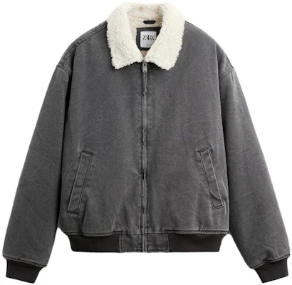 ZARA 水洗抓毛飛行員夾克 - 灰點設計 6096477803 Buy ZARA 水洗抓毛飛行員夾克 - 灰點設計 6096477803