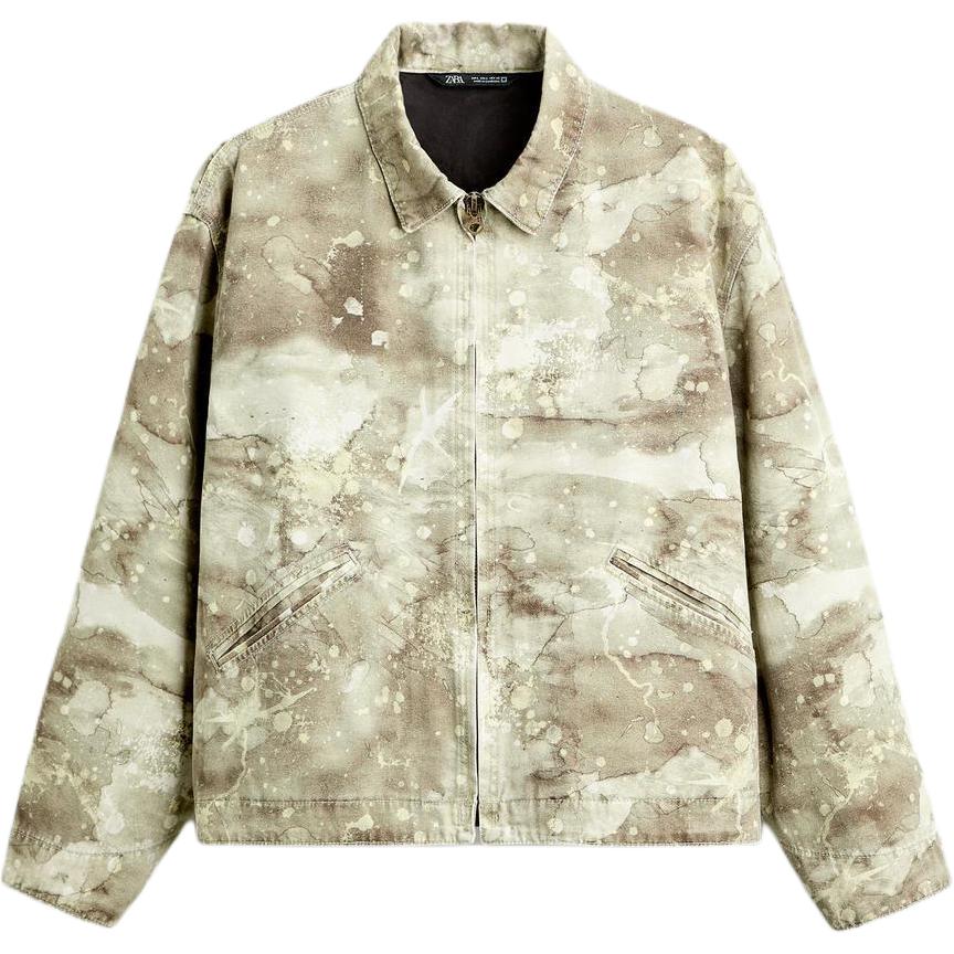 ZARA Washed Print Casual Collared Long-Sleeve Jacket Men’s Light Khaki. 04575300-35