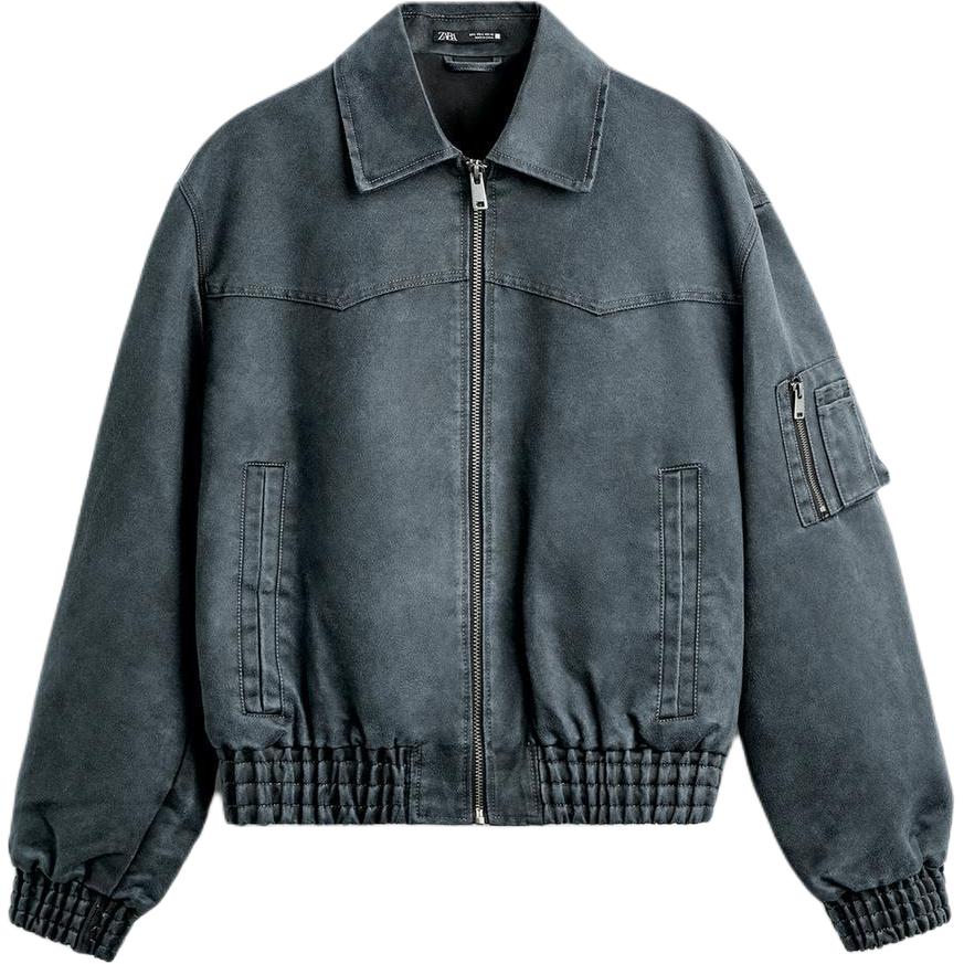 ZARA Washed Short Zip-Up Collared Jacket - Blue. 08281413-35