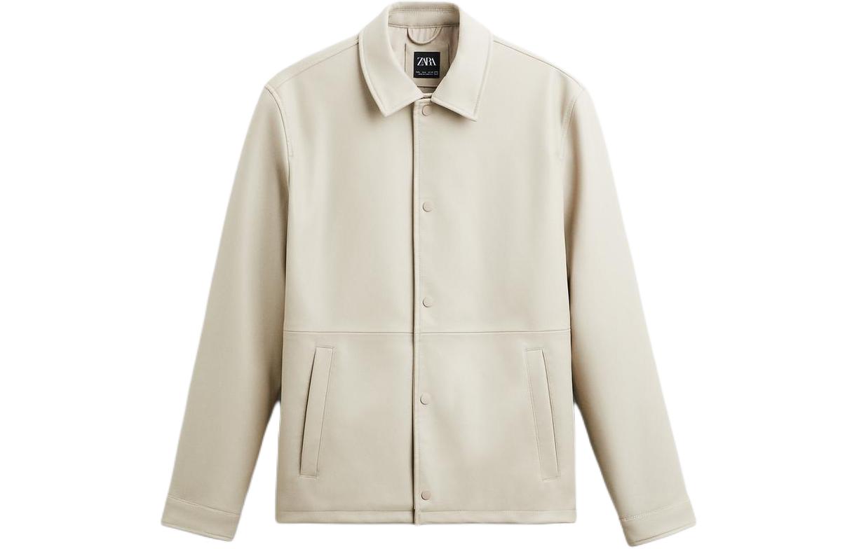 ZARA Washed White Casual Solid Long-Sleeve Collar Jacket 8281345-251