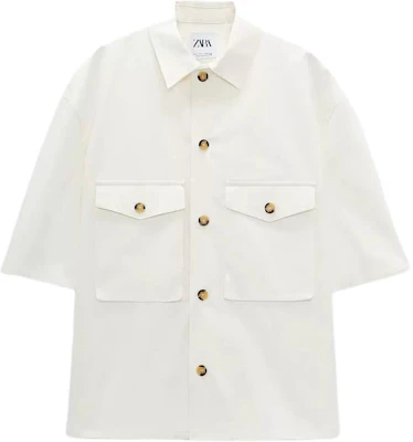 ZARA 白色寬鬆短袖襯衫外套附口袋細節 4656707-251 Buy ZARA 白色寬鬆短袖襯衫外套附口袋細節 4656707-251