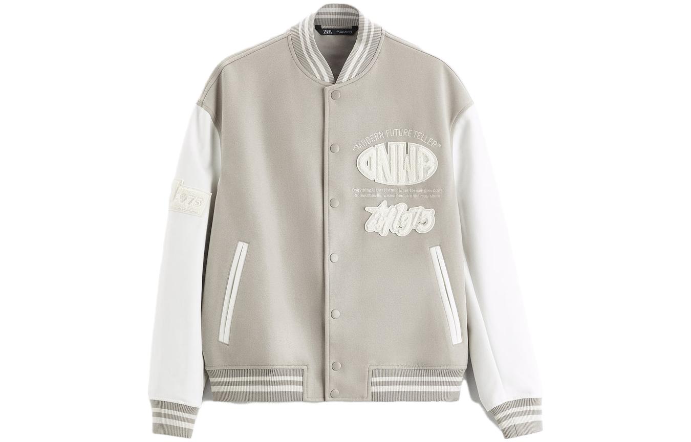 ZARA White Single-Breasted Lettered Stand Collar Jacket 03918478251-33