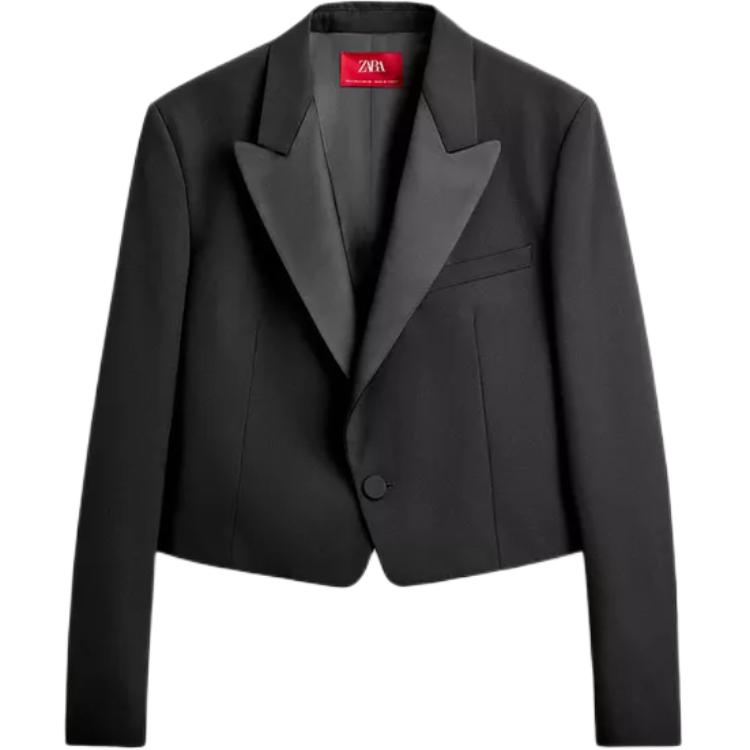 ZARA x Harry Lambert FW24 Black Cropped Blazer Unisex Long Sleeve Button-Up. 06291031-800