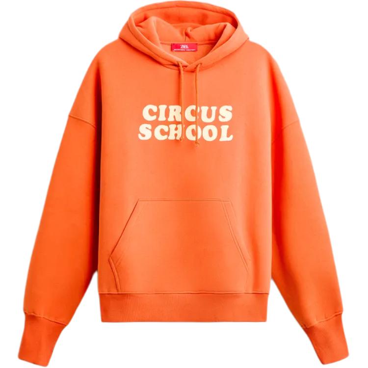 ZARA x Harry Lambert FW24 Unisex Orange Colorblock Logo Hoodie with Kangaroo Pocket 00962397-615
