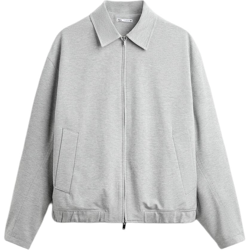 ZARA Zip-Up Collar Casual Long-Sleeve Jacket Light Gray 05892435-35