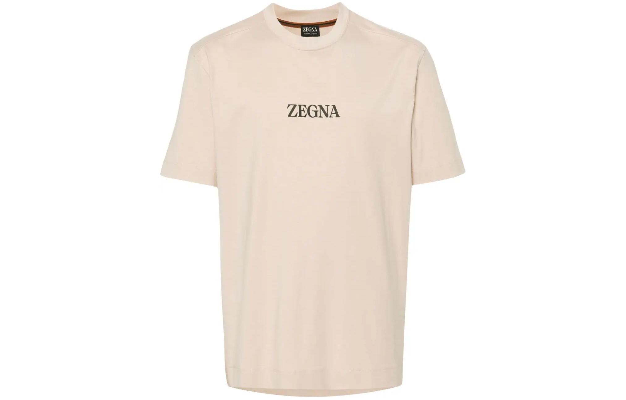 Zegna  Beige Crewneck T-Shirt with Letter Print Design UD364A7-D777-N03