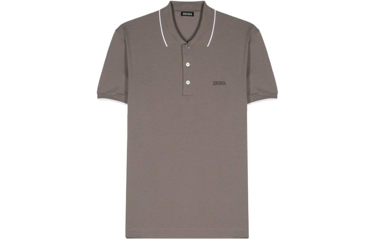 Order Zegna 米色字母條紋直筒短袖POLO衫 UD358A7-D746-N07