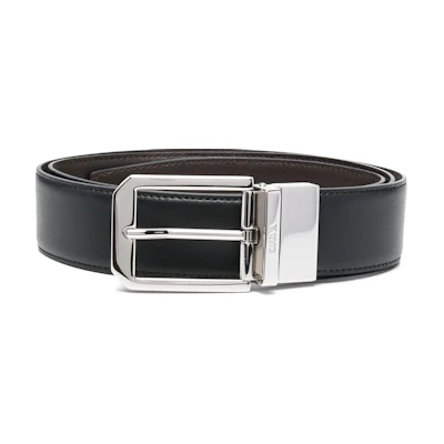 Zegna Black Calfskin Leather Belt with Reversible Logo Buckle, 3.5cm Wide. LHVICB011PZ