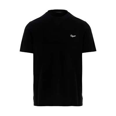 Zegna Black Crew Neck T-Shirt with Embroidered Logo Pattern. UT526-706R-K09