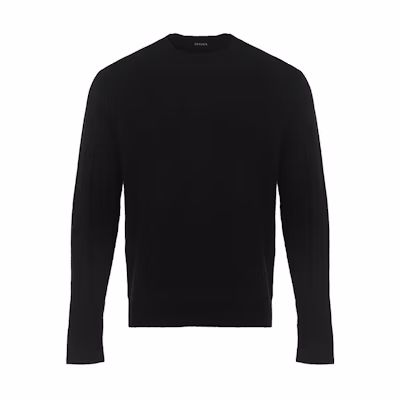 Zegna Black Crewneck Knitted Sweater Casual Loose Fit UCB6MA6110K09
