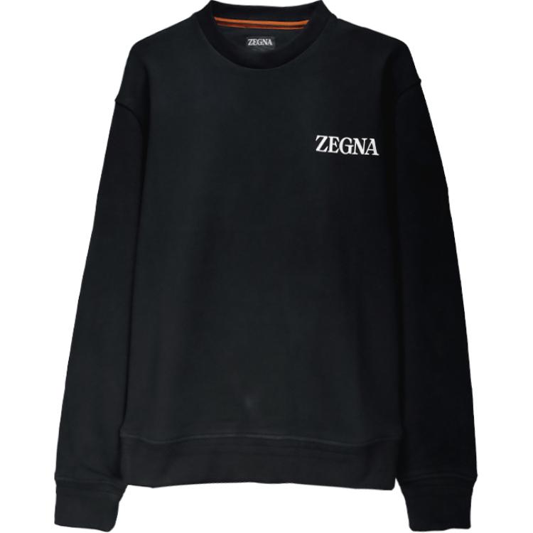 Zegna  Black Crewneck Sweatshirt with Logo Print Long Sleeves UE522-A8E872-K09