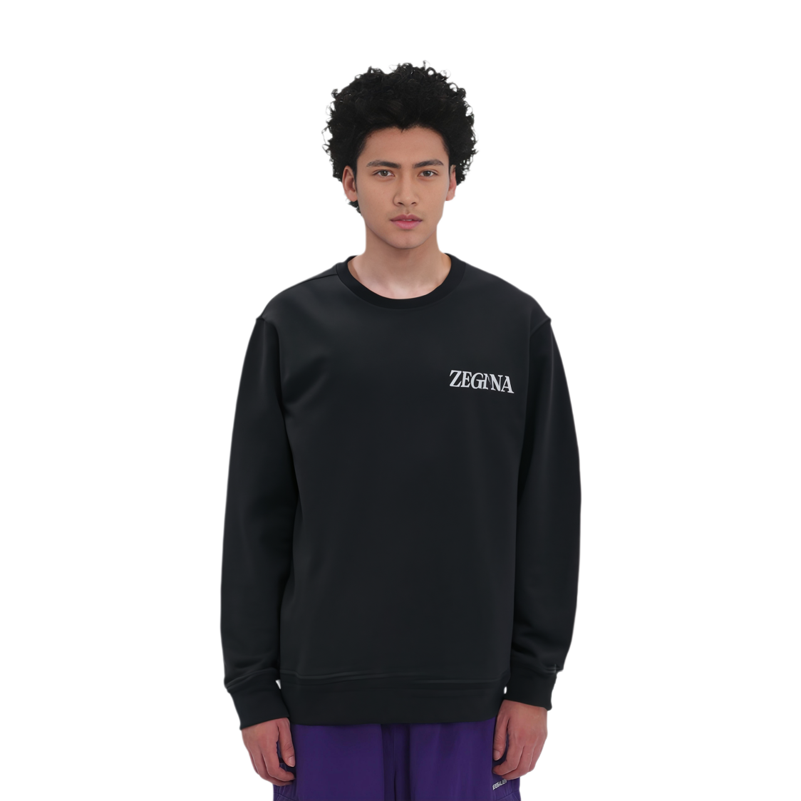 Shop Zegna 黑色圓領長袖印花標誌衛衣 UE522-A8E872-K09