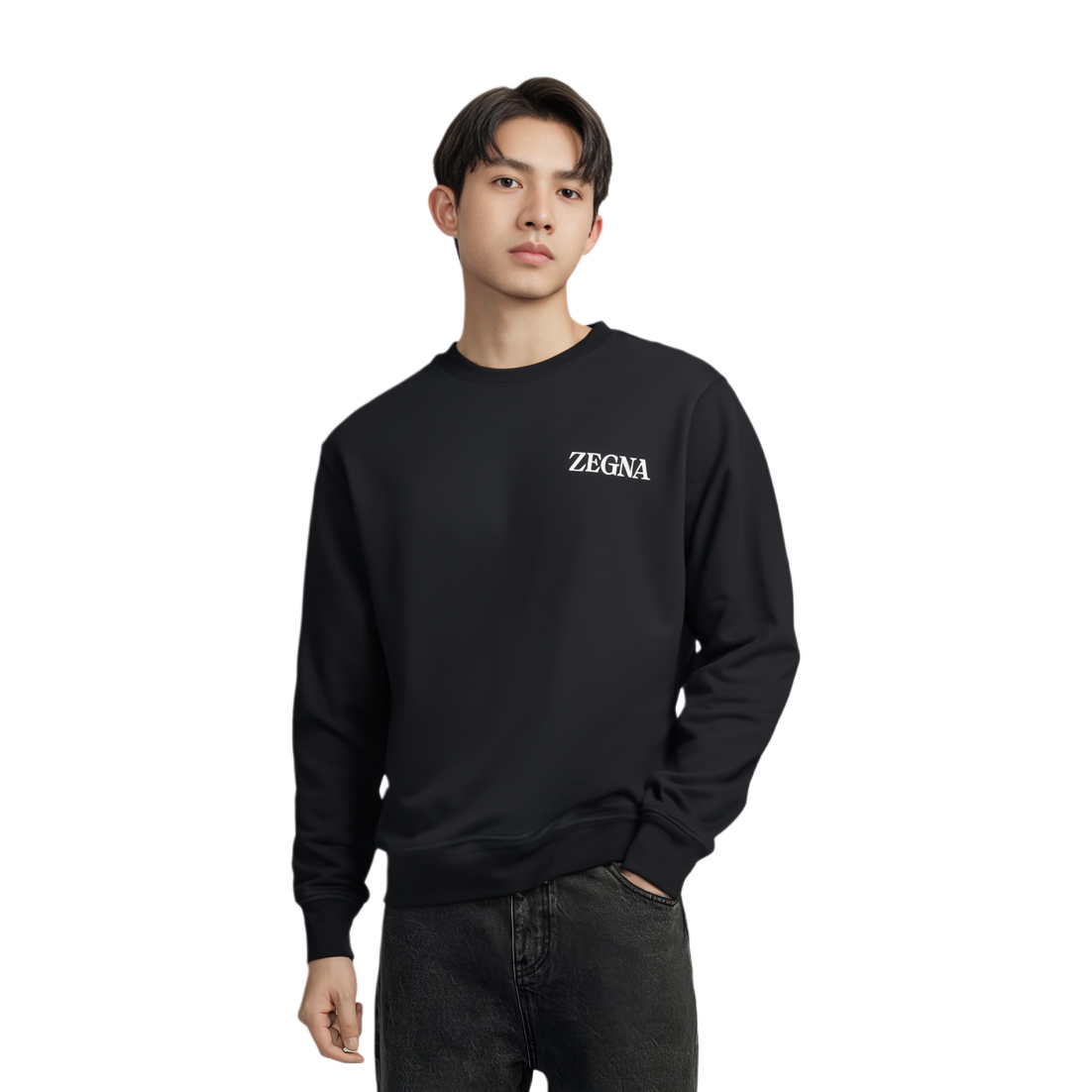 Purchase Zegna 黑色圓領長袖印花標誌衛衣 UE522-A8E872-K09
